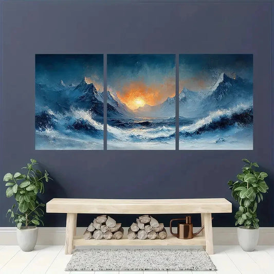 3pcs Abstract Wave & Mountain Landscape Perfect Wall Art Set Canvas Framed 40x60cm - High Quality Print 100% Australian Made Wall Canvas Ready to Hang