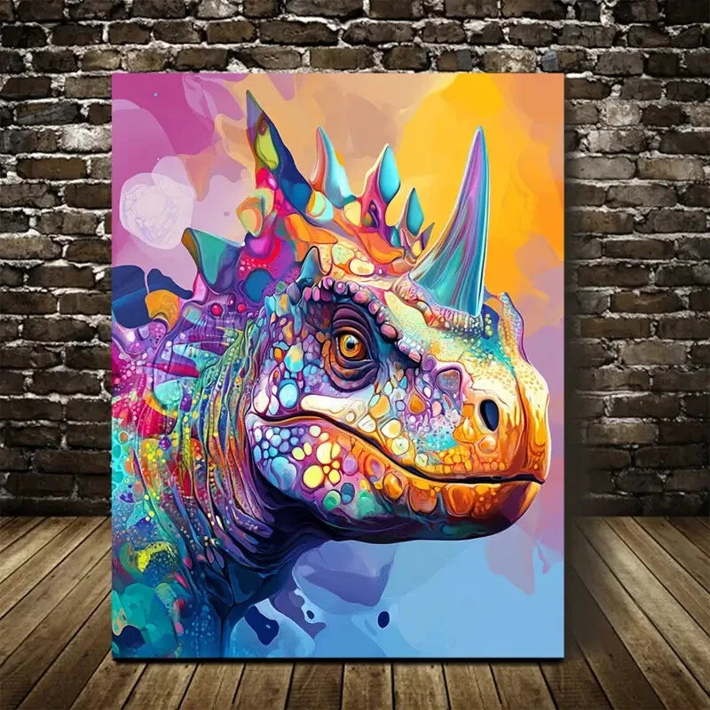 Beautiful Abstract Colorful Dinosaur Vibrant Painting 40x60cm Metal Print Ready to Hang
