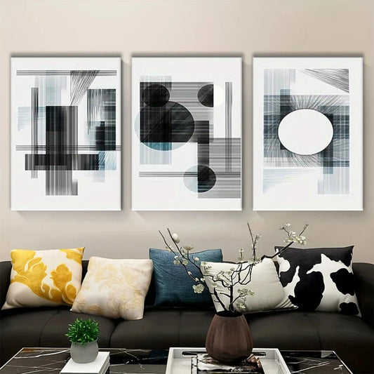 3pcs Modern Abstract Black and White Metal Print Ready to Hang Art