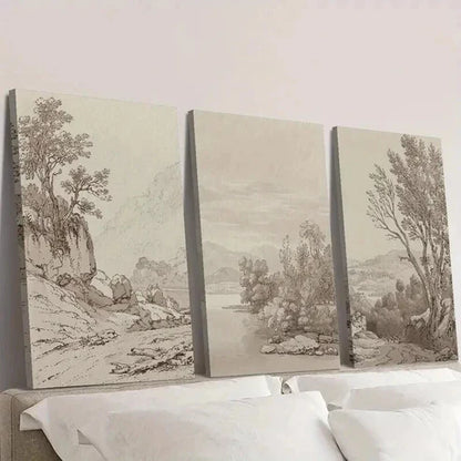3pcs Classical Vintage Countryside Landscape  Wall Art Set Canvas Unframed - High Quality Print 100% Australian Made Wall Canvas