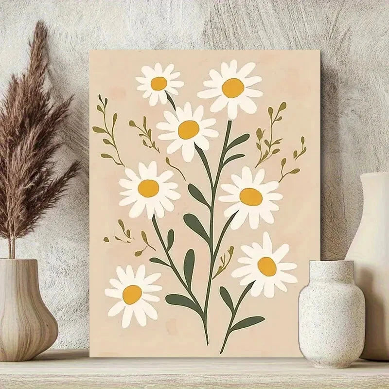 Minimalist Daisy Vector Natural Floral Painting 40x60cm Metal Print Ready to Hang