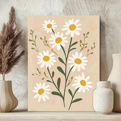 Minimalist Daisy Vector Natural Floral Painting 40x60cm Metal Print Ready to Hang