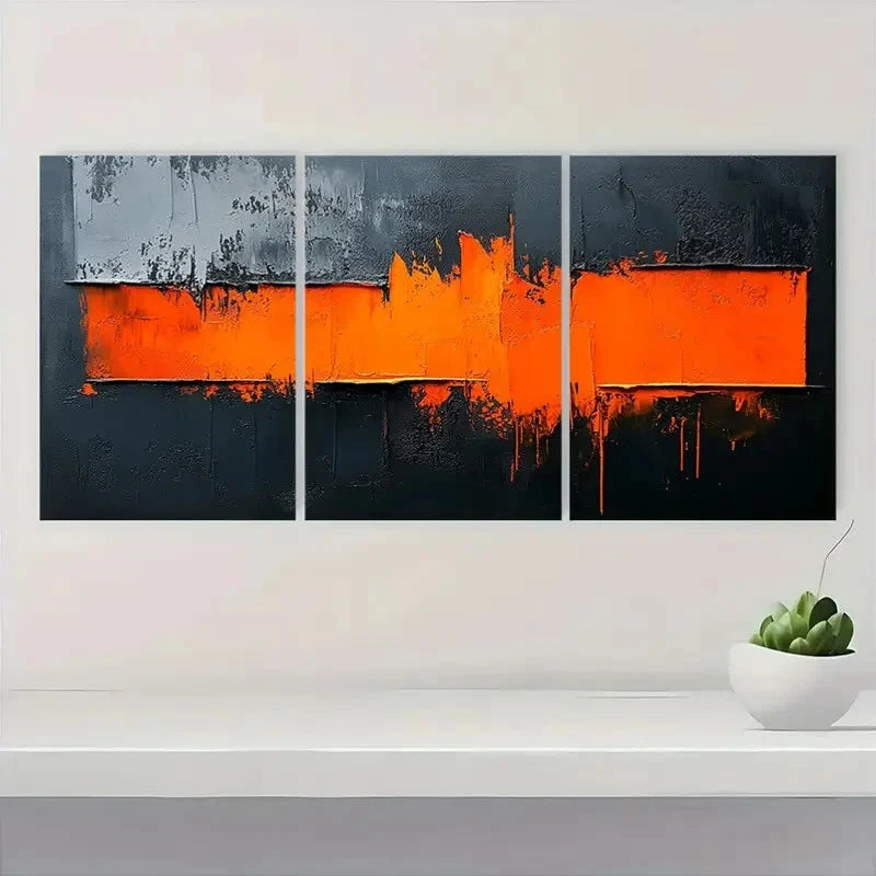 3pcs Orange Accents, Minimalist Modern  OM   Wall Art Set Canvas Framed 40x60cm - High Quality Print 100% Australian Made Wall Canvas Ready to Hang