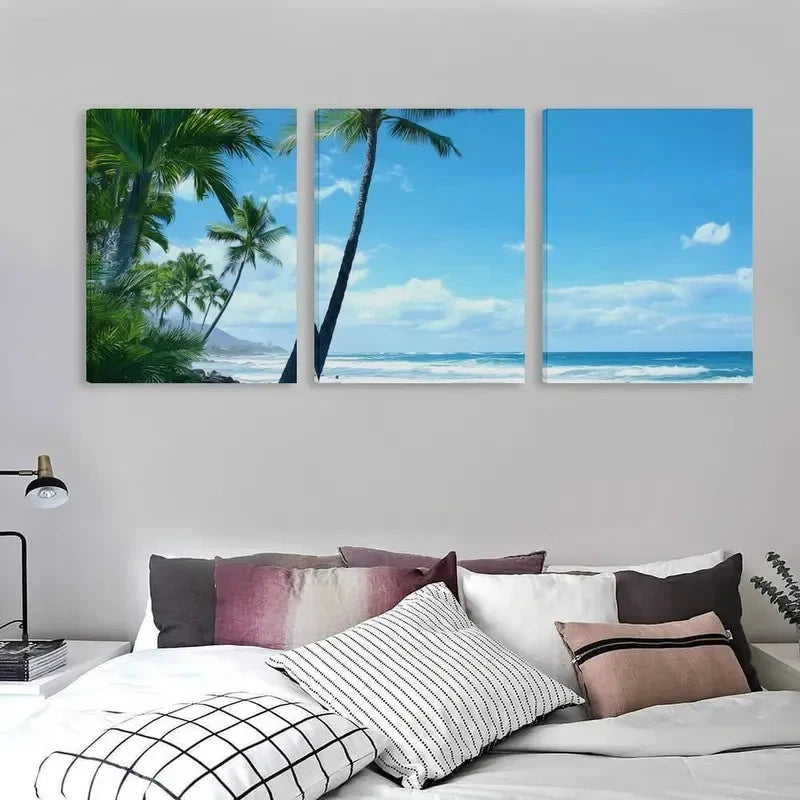 3pcs Bells Beach Australia Beach Palm Trees   Wall Art Set Canvas Framed 60x90cm - High Quality Print 100% Australian Made Wall Canvas Ready to Hang
