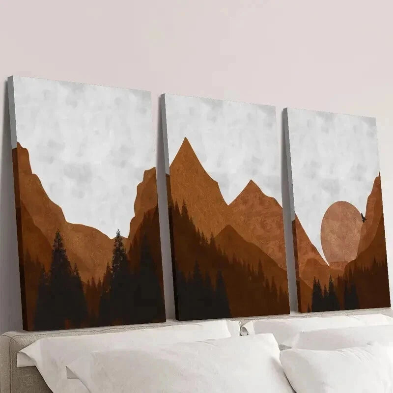 3pcs Bohemian Decorative Mountain Painting Wall Art Set Canvas Framed 40x60cm - High Quality Print 100% Australian Made Wall Canvas Ready to Hang
