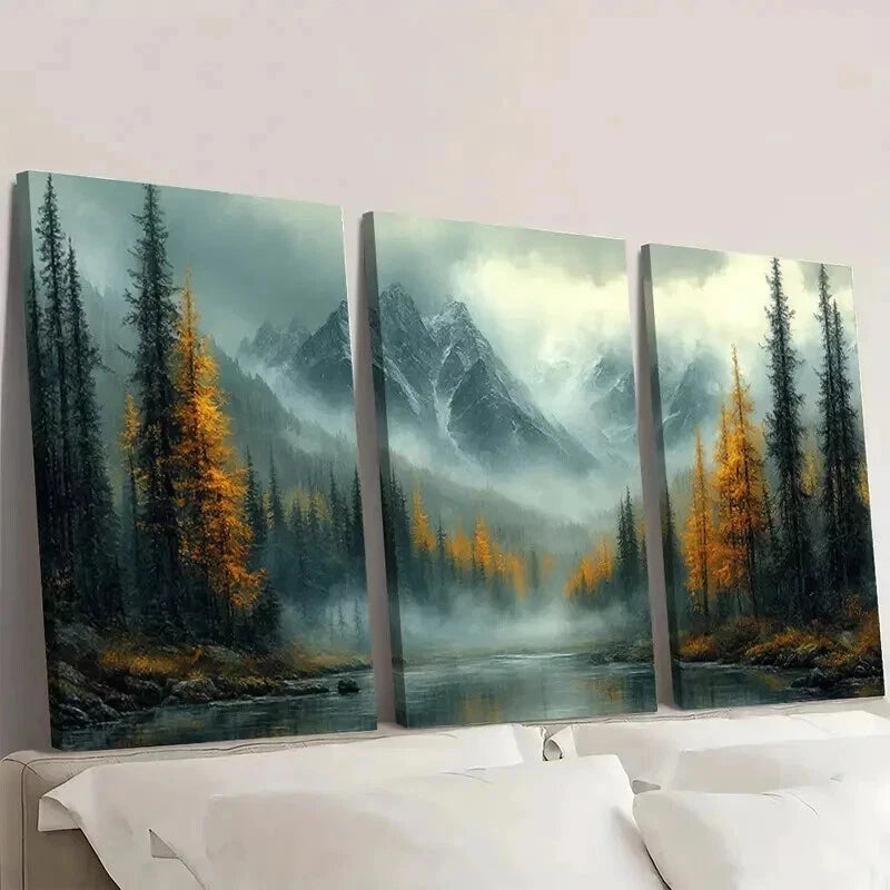 3pcs Landscape Mountain Forest Wall Art Set Canvas Framed 40x60cm - High Quality Print 100% Australian Made Wall Canvas Ready to Hang