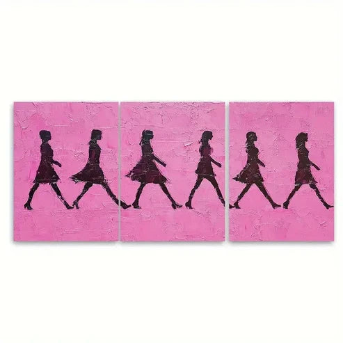 3pcs Walking Silhouettes on Textured Wall Art Set Canvas Unframed - High Quality Print 100% Australian Made Wall Canvas