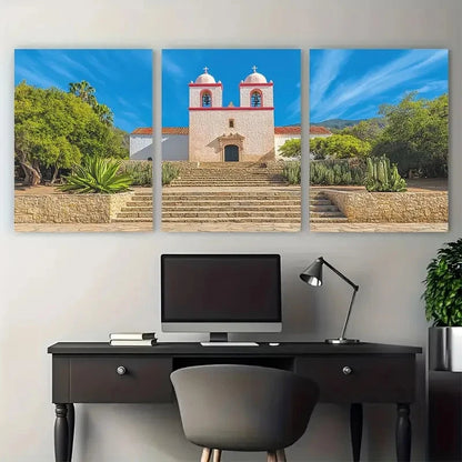 3pcs Lovers Santa Barbara Mission Perfect Wall Art Set Canvas Framed 40x60cm - High Quality Print 100% Australian Made Wall Canvas Ready to Hang