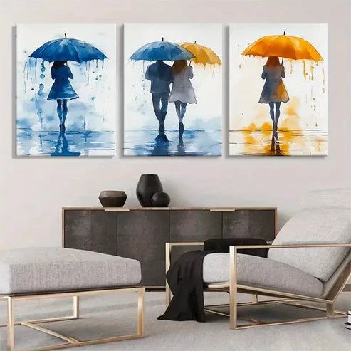 3pcs Blue and Yellow Tones Romantic Perfect Wall Art Canvas Unframed - High Quality Print 100% Australian Made Wall Canvas