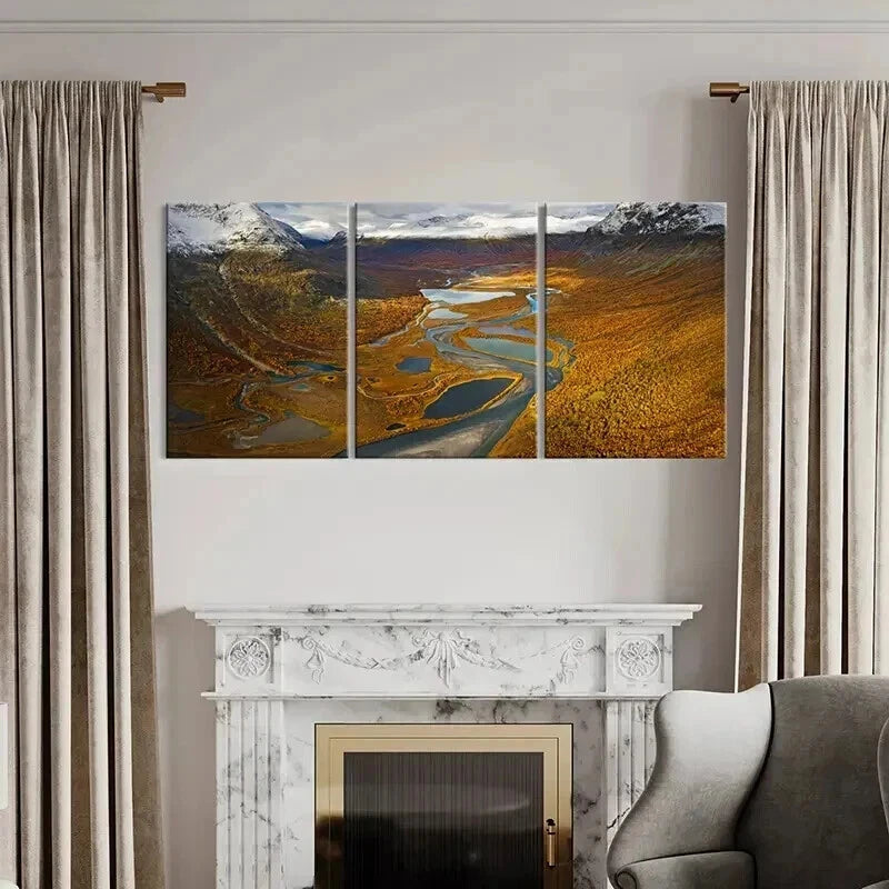 3pcs Mountain Valley & Autumn Lake Landscape Wall Art Set Canvas Framed 40x60cm - High Quality Print 100% Australian Made Wall Canvas Ready to Hang