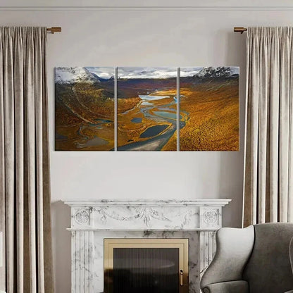 3pcs Mountain Valley & Autumn Lake Landscape Wall Art Set Canvas Framed 40x60cm - High Quality Print 100% Australian Made Wall Canvas Ready to Hang