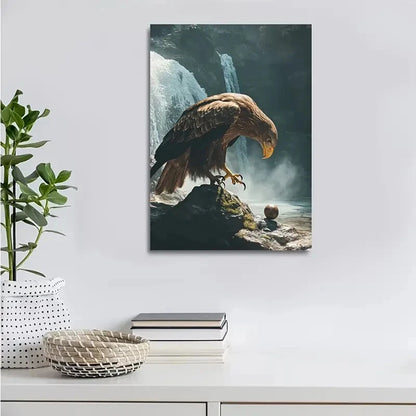 Majestic Eagle Playing with Ball Painting 40x60cm Metal Print Ready to Hang
