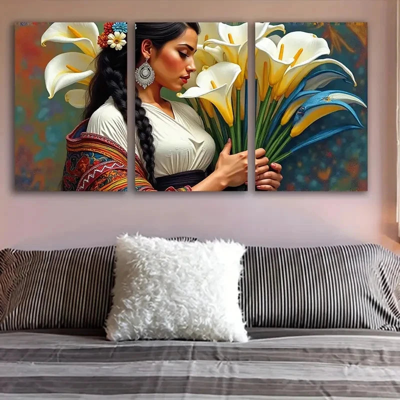 3pcs Serenity Among Flowers Poster Wall Art Set Canvas Framed 40x60cm - High Quality Print 100% Australian Made Wall Canvas Ready to Hang