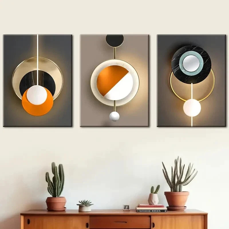 3pcs Modern Abstract Geometric Fashion Metal Print Ready to Hang Art