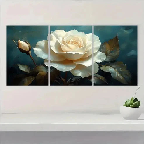 3pcs Elegant White Rose Wall Art Canvas Unframed - High Quality Print 100% Australian Made Wall Canvas