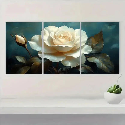 3pcs Elegant White Rose Wall Art Canvas Unframed - High Quality Print 100% Australian Made Wall Canvas