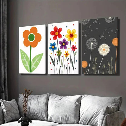 3pcs Floral Modern Abstract Colorful Flower Wall Art Set Canvas Framed 40x60cm - High Quality Print 100% Australian Made Wall Canvas Ready to Hang