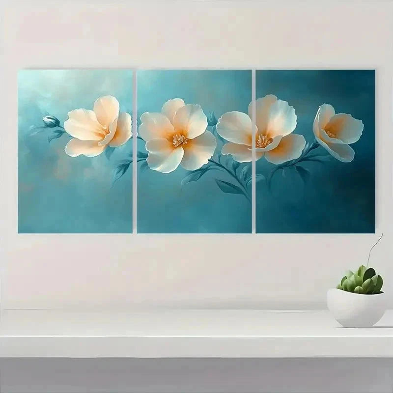 3pcs Elegant Beige Freesia Floral Perfect Wall Art Set Canvas Framed 40x60cm - High Quality Print 100% Australian Made Wall Canvas Ready to Hang