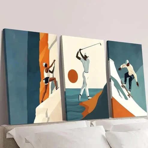 3pcs Climbing Golf Skateboarding Illustrations Wall Art Canvas Unframed – High Quality Print 100% Australian Made Wall Canvas