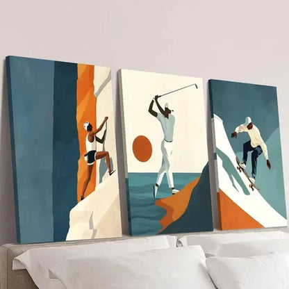 3pcs Climbing Golf Skateboarding Illustrations Wall Art Canvas Unframed – High Quality Print 100% Australian Made Wall Canvas