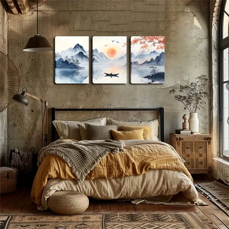 3pcs Scenic Landscape In Sunset Perfect Wall Art Set Canvas Framed 40x60cm - High Quality Print 100% Australian Made Wall Canvas Ready to Hang