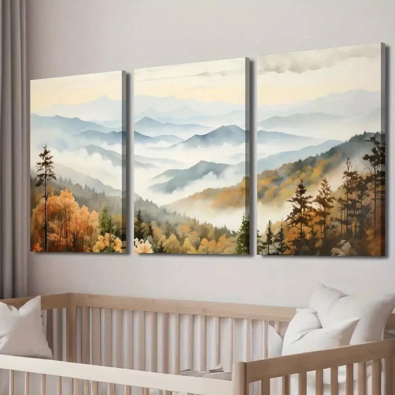 3pcs Great Smoky Mountains Autumn Perfect Wall Art Set Canvas Framed 40x60cm - High Quality Print 100% Australian Made Wall Canvas Ready to Hang
