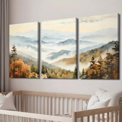 3pcs Great Smoky Mountains Autumn Perfect Wall Art Set Canvas Framed 40x60cm - High Quality Print 100% Australian Made Wall Canvas Ready to Hang