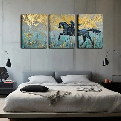3pcs Realistic Starry Night Black Horse Perfect Wall Art Set Canvas Framed 50x70cm - High Quality Print 100% Australian Made Wall Canvas Ready to Hang