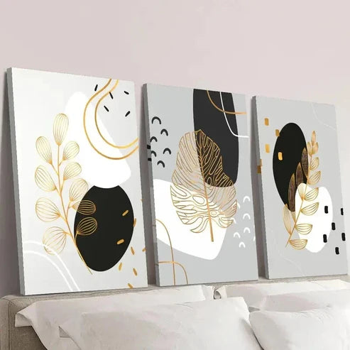 3pcs Minimalist Golden Leaf Decoration Wall Art Canvas Unframed – High Quality Print 100% Australian Made Wall Canvas