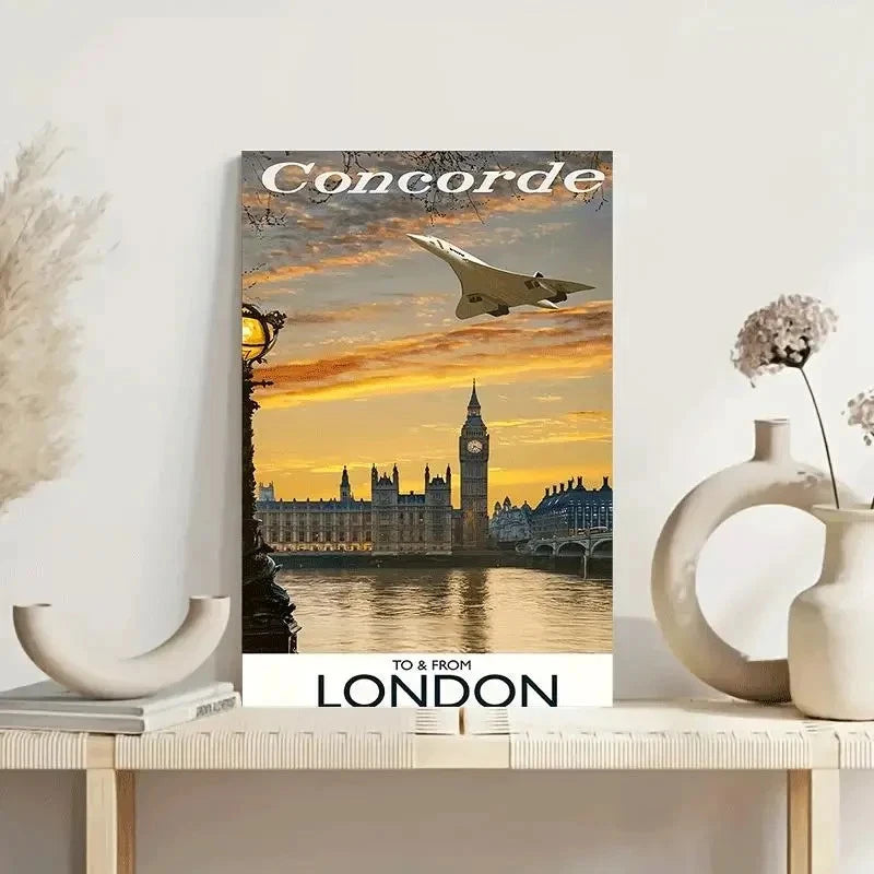 London Concorde Sunset Big Ben & Thames Travel Poster Print Wall Art