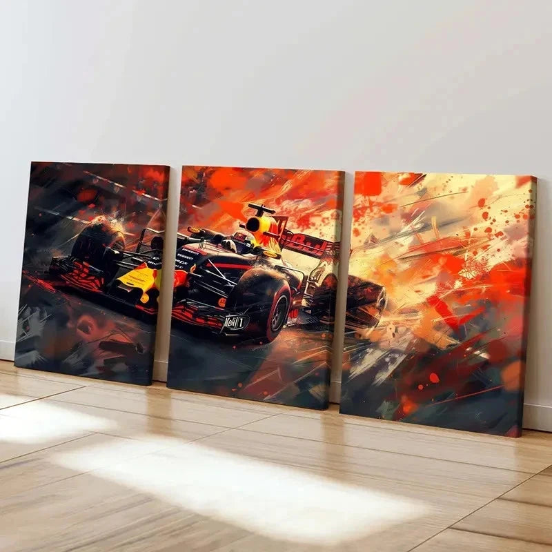 3pcs Red Bull Formula 1 Racing Car Decor Wall Art Set Canvas Framed 40x60cm - High Quality Print 100% Australian Made Wall Canvas Ready to Hang