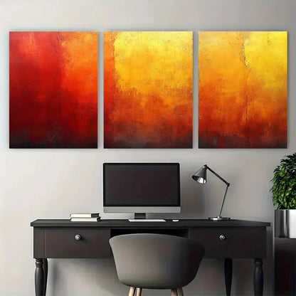 3pcs Abstract Grunge Canvas Vibrant Orange Wall Art Set Canvas Framed 60x90cm - High Quality Print 100% Australian Made Wall Canvas Ready to Hang