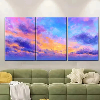 3pcs Ocean Sunset & Sunrise Sky Clouds Wall Art Set Canvas Framed 50x70cm - High Quality Print 100% Australian Made Wall Canvas Ready to Hang