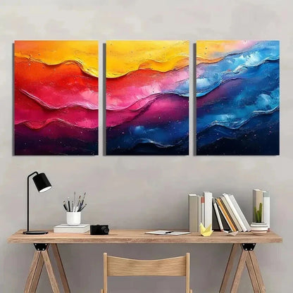 3pcs Abstract Paintings In Yellow Red & Blue Wall Art Set Canvas Framed 40x60cm - High Quality Print 100% Australian Made Wall Canvas Ready to Hang