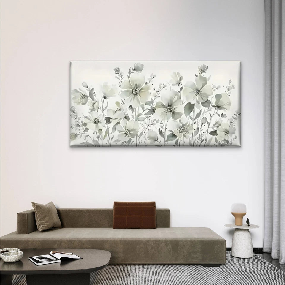 Elegant Flower Floral White Wall Art Canvas Office Home Room Framed 120x60cm
