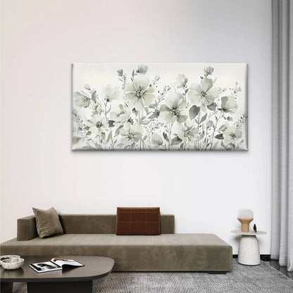 Elegant Flower Floral White Wall Art Canvas Office Home Room Framed 120x60cm