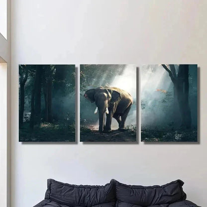 3pcs Elephant in Dark Forest Decoration Wall Art Set Canvas Framed 40x60cm - High Quality Print 100% Australian Made Wall Canvas Ready to Hang