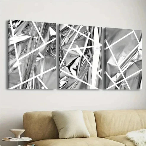 3pcs Abstract Black Designs And White Lines Art Set Canvas Unframed - High Quality Print 100% Australian Made Wall Canvas