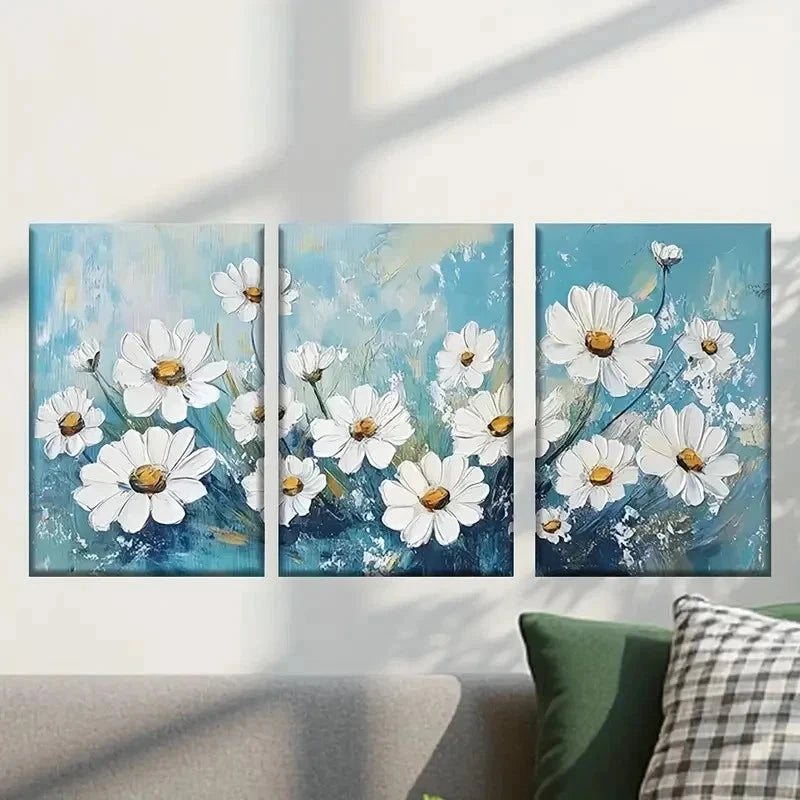 3pcs Painting of Vibrant White Flowers Wall Art Set Canvas Framed 40x60cm - High Quality Print 100% Australian Made Wall Canvas Ready to Hang