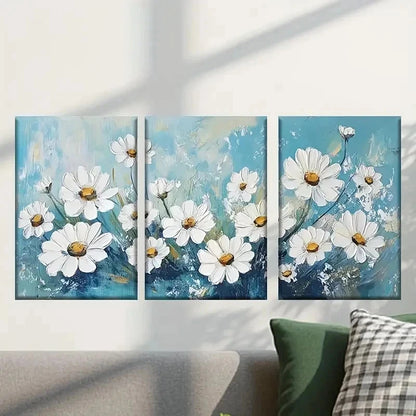 3pcs Painting of Vibrant White Flowers Wall Art Set Canvas Framed 40x60cm - High Quality Print 100% Australian Made Wall Canvas Ready to Hang