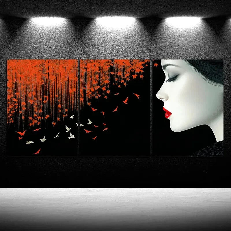 3pcs Trees and Women Triple Mural Metal Print Ready to Hang Art