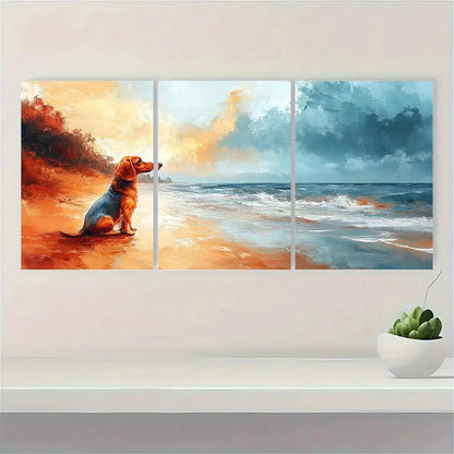 3pcs Dachshund Dog on Beach Nature Metal Print Ready to Hang Art