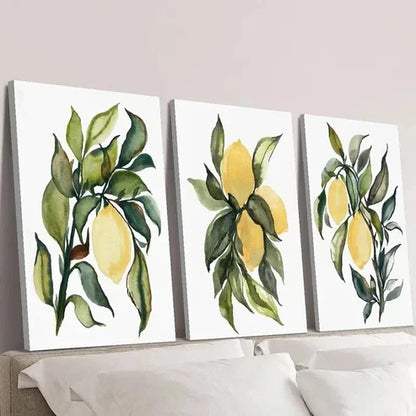 3pcs Botanical Fruit with Green Leaf Wall Art Canvas Unframed – High Quality Print 100% Australian Made Wall Canvas