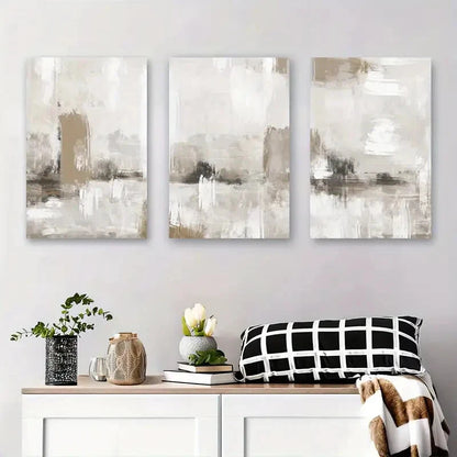 3pcs Abstract Beige Neutral Tone Metal Print Ready to Hang Art