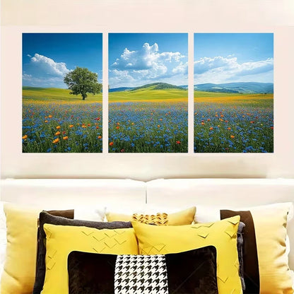 3pcs Blue Sky and Green Fields Nature Wall Art Set Canvas Framed 60x90cm - High Quality Print 100% Australian Made Wall Canvas Ready to Hang