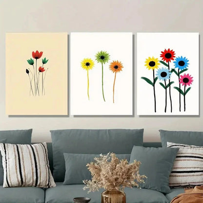 3pcs Modern Floral Vibrant Colorful Flower Wall Art Set Canvas Framed 40x60cm - High Quality Print 100% Australian Made Wall Canvas Ready to Hang