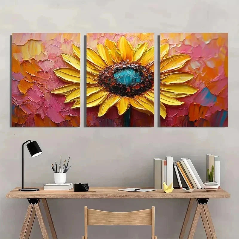 3pcs Sunflower Yellow Floral Abstract Perfect Wall Art Set Canvas Framed 50x70cm - High Quality Print 100% Australian Made Wall Canvas Ready to Hang