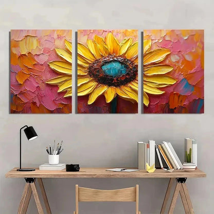 3pcs Sunflower Yellow Floral Abstract Perfect Wall Art Set Canvas Framed 50x70cm - High Quality Print 100% Australian Made Wall Canvas Ready to Hang
