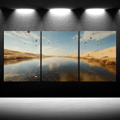 3pcs Kite on The Desert Canyon Metal Print Ready to Hang Art