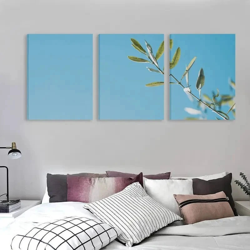 3pcs Olive Branch Against the Clear Blue Sky Wall Art Set Canvas Framed 50x70cm - High Quality Print 100% Australian Made Wall Canvas Ready to Hang